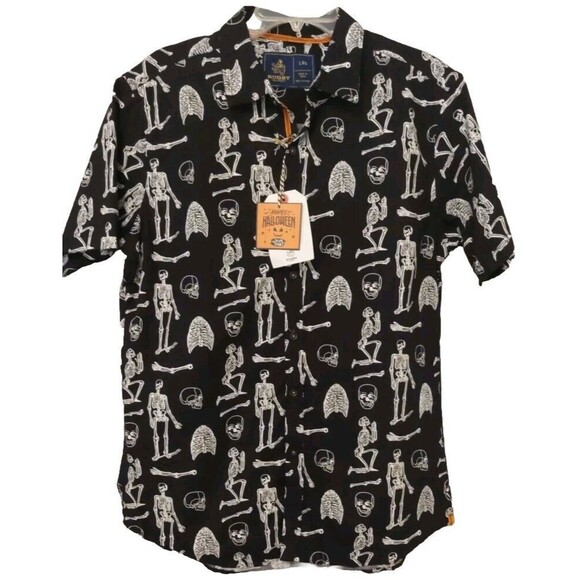 RUGBY University Halloween Button Up Casual 100% Cotton Short Sleeve Shirt NWT L - Picture 1 of 5